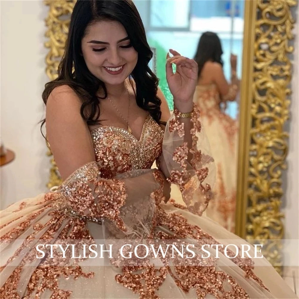 Gaun Glitter Angelsbrep Sweetheart Quinceanera untuk 15 Gaun Putri Ulang Tahun Formal Applique Lengan Dapat Dilepas Mode Pesta