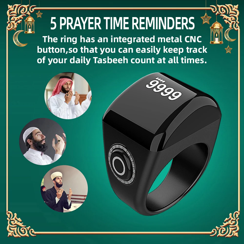 QB702Lite Zikr Ring Smart Tasbeeh Counter Smart Ring Azan Clock Islamic Gift Muslim