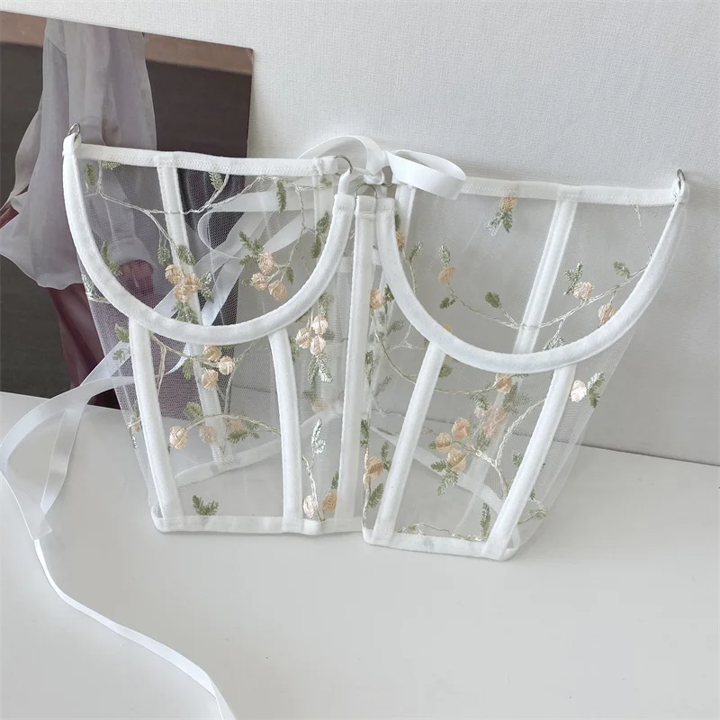 

Female Waist Trainer Bustiers Slimming Belt Women Sexy Mesh Flower Body Shaper Short Torso Underbust Corset