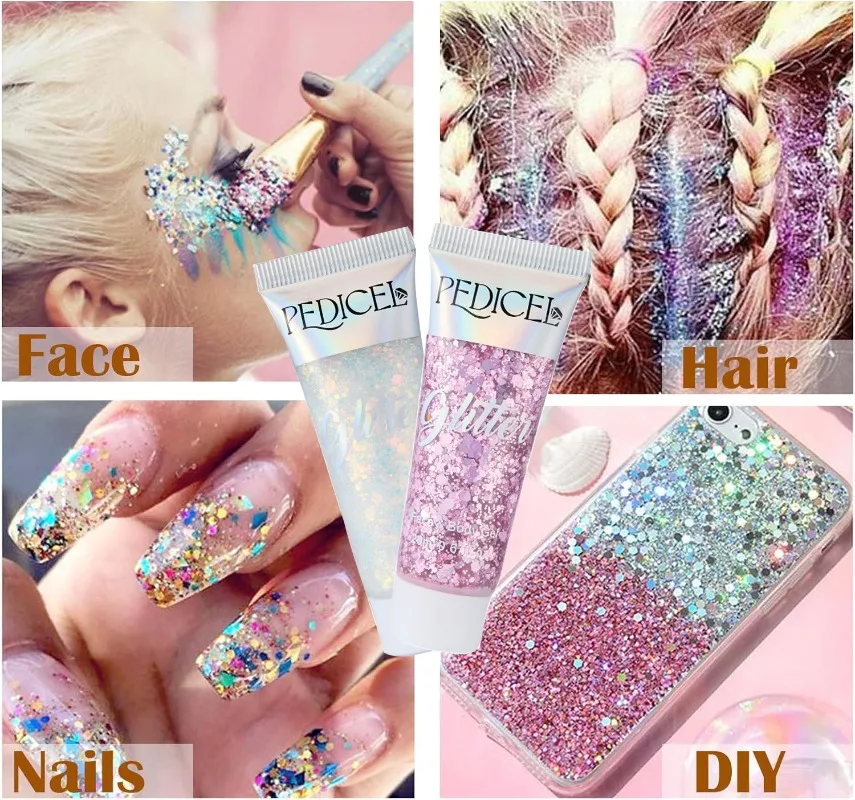 Multifunctional Eye Glitter Nail Hair Body Face Glitter Gel Art Flash Loose Sequins Cream With Smear Spoon Festival Glitter Deco