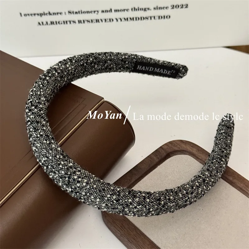 2025 Vintage Black Gray Hair Hoop Hairband for Women Girl Korean style Sweet Cute Fabric Sponge Headband Hair Accessories