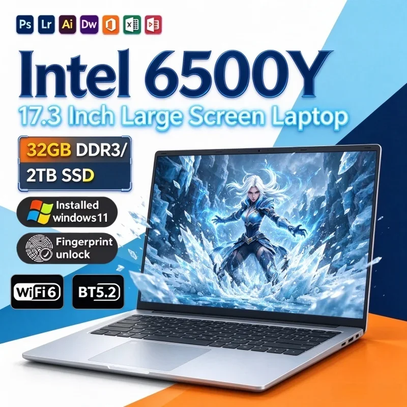 New Hot 2026 17.3'' Extra Large Display Notebook Intel Core 6500Y 16/32GB 2TB Win11 Gaming Work Laptop