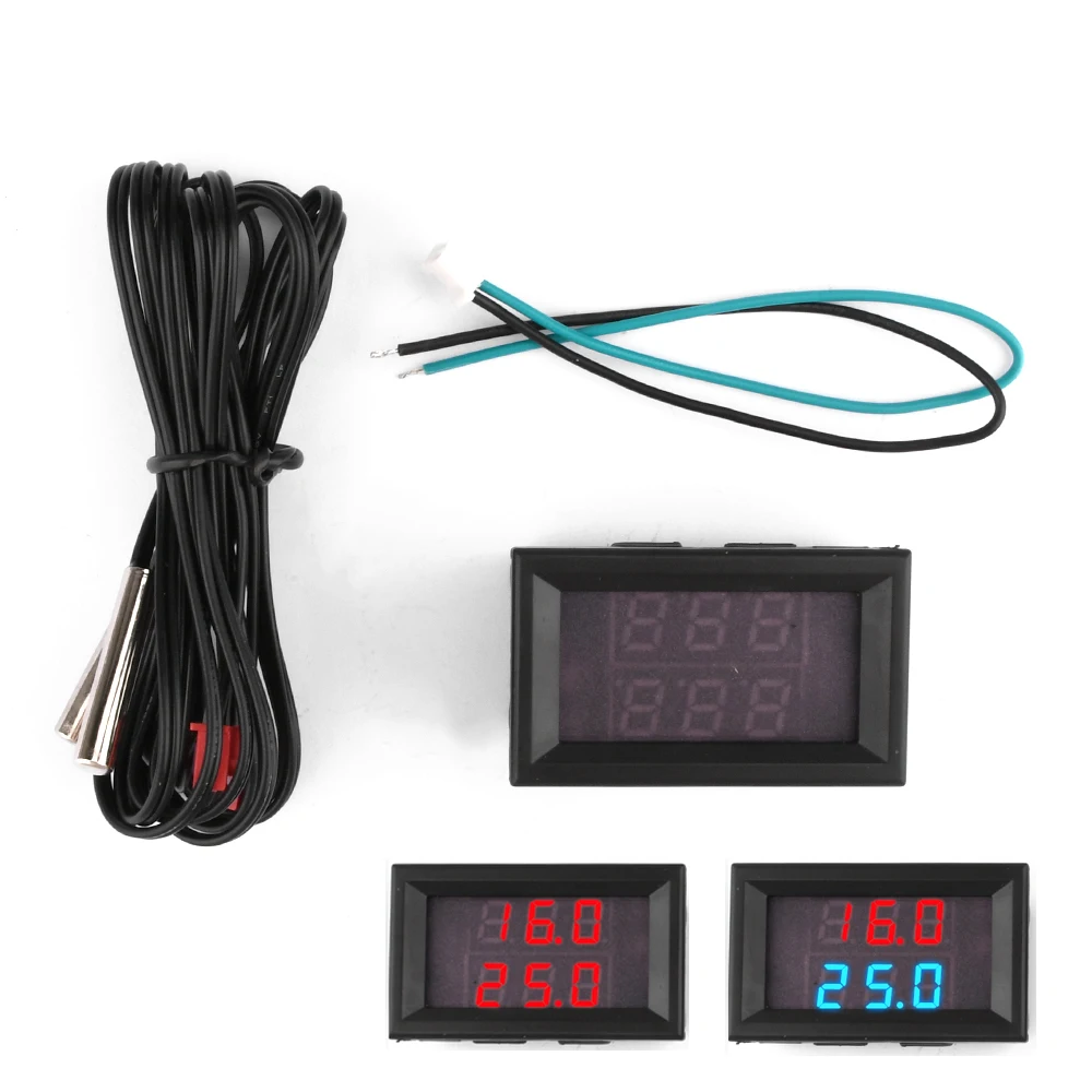 H28TT DC4-28V LED Dual Display Temperature Gauge Sensor -55~+120℃/-67~248℉ Digital Thermometer With 2 NTC Probe for Aquarium