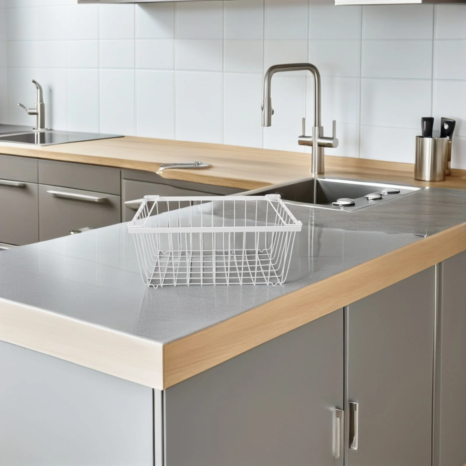 صندوق منظم للفريزر، سلة سلكية معدنية، مقابض قابلة للطي، صندوق عميق، حاوية تخزين للثلاجة قابلة للتكديس، سهلة الوصول