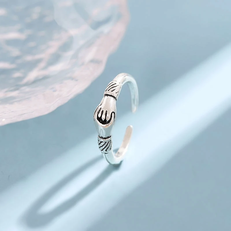 Creative Retro 925 Sterling Silver Handshake Ring