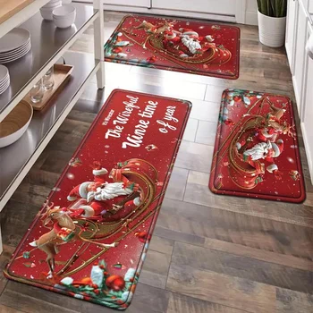크리스마스 주방 바닥 매트 파티 장식, 복도 입구 도어매트, 세탁 가능한 주방 러그, 거실 침실 홈 데코 