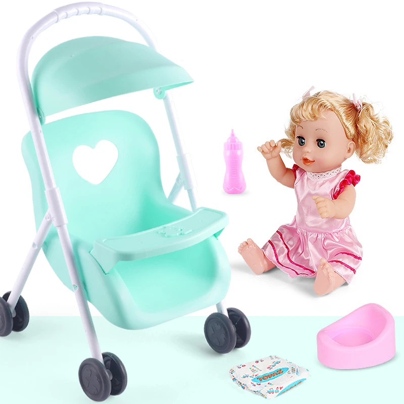 Simulazione per bambini Passeggino in plastica Giocattolo per ragazze Casa da gioco Accessori per casa delle bambole con bambole che bevono pipì Passeggino Regali per ragazze