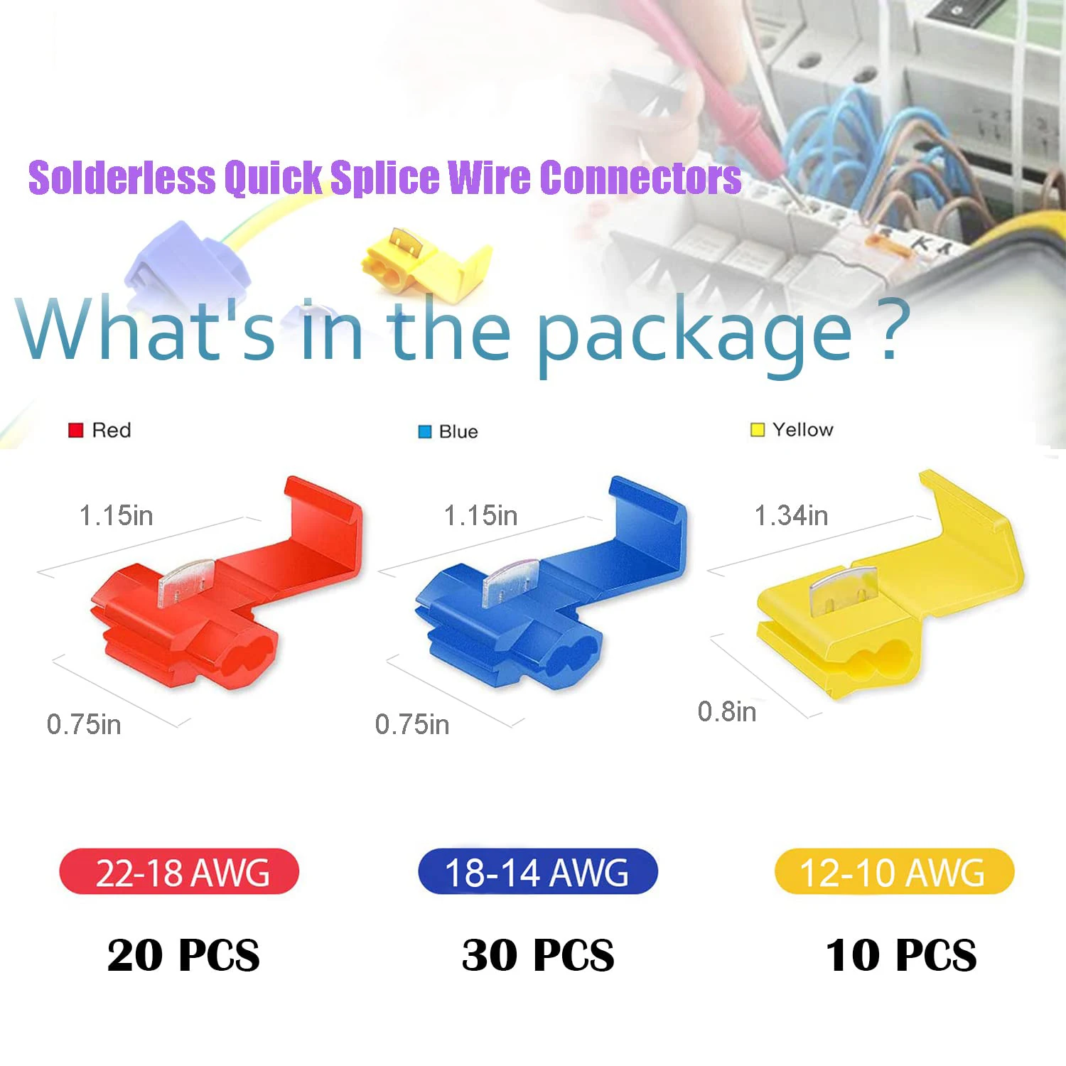 60PCS Solderless Quick Splice Wire Connectors, 22-10 AWG Scotch Lock Snap Electrical Wire Connector(22-18AWG Red 20PCS, 18-14AWG