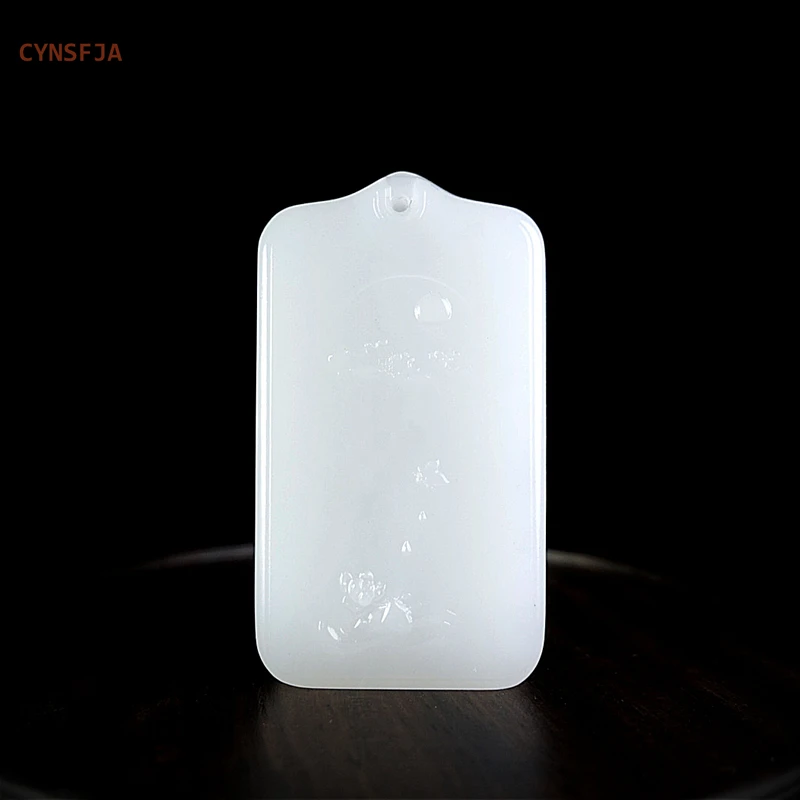 

CYNSFJA New Real Rare Certified Natural Hetian Nephrite Mutton-fat Jade Lotus Charm Jade Pendant Hand Carved High Quality Gifts
