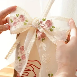 1 Yard Pink Floral Bow Embroidered Lace Fabric Trim For Clothing Dress Accessories Handmade Applique Sewing Repair Crafts
