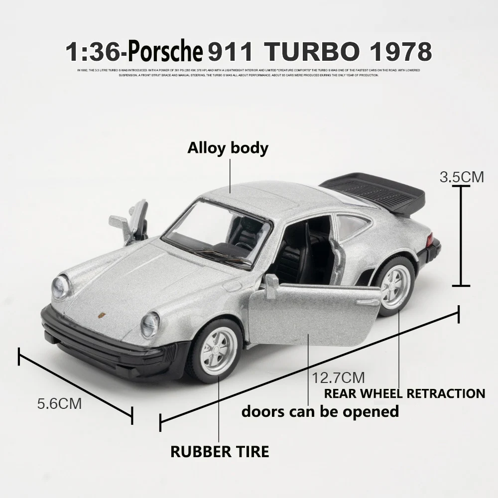 MAKEDA Scala 1/36 Porsche 911 Turbo Modello di Auto Giocattolo Pressofuso in Lega Retro Racing con Tirare Indietro Modello in Scala per la