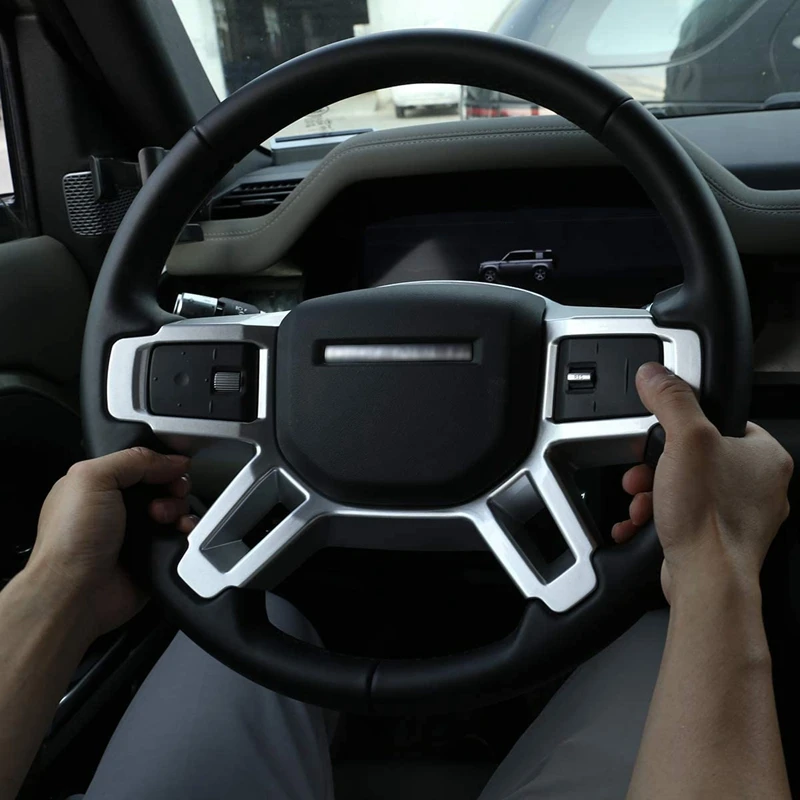 

ABS Car Steering Wheel Decorative Frame Trim Strip For Land Rover Defender 110 2020 2021 Car Accessories Silver
