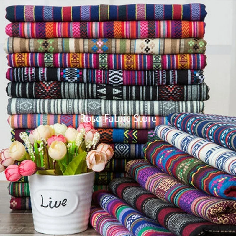 1 Meter Striped Jacquard Boho Style Fabric Cloth Handcrafts Geometric Thick Fabrics Tablecloth Curtains Home Decor Clothing