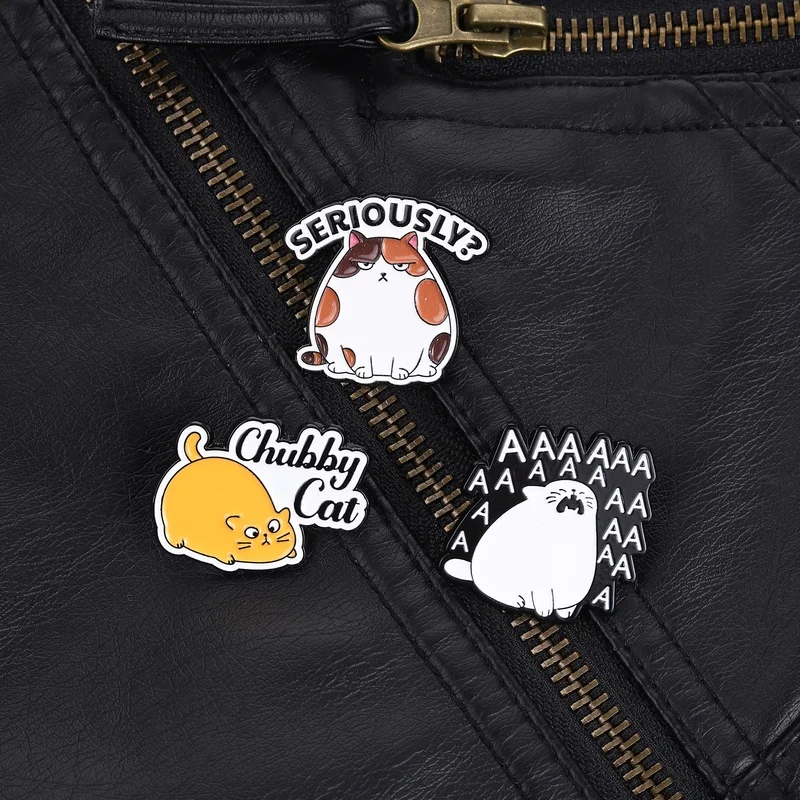 Cat Mood Trio Pin Seriously Cat Screaming Cat Chubby Cat Brooch Accessory for Daily Wear Relatable Feline Fan Style