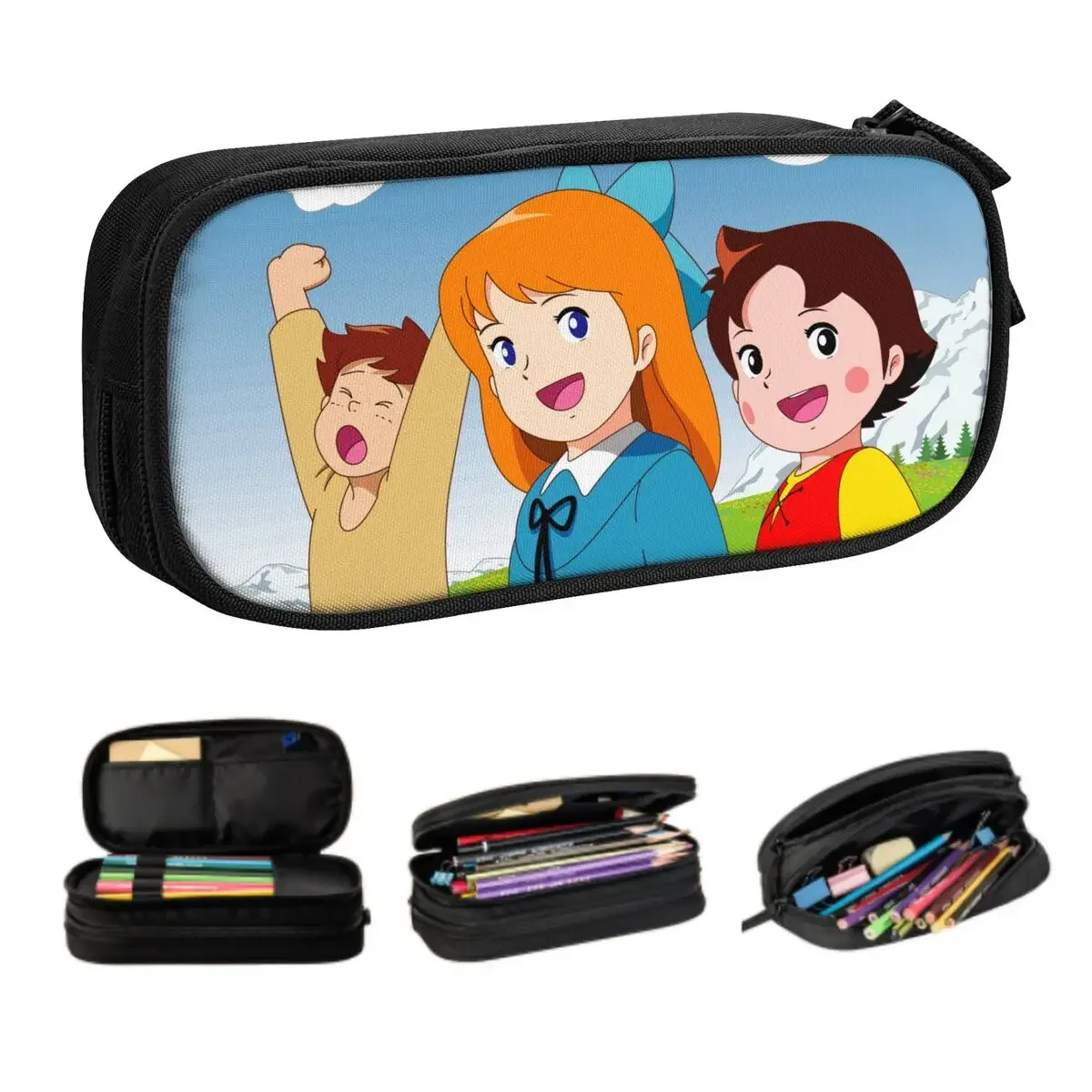 Custom Heidi Free Cute Pencil Cases Boy Girl Large Capacity Cartoon Girl Alps Mountain Pencil Box School Supplies