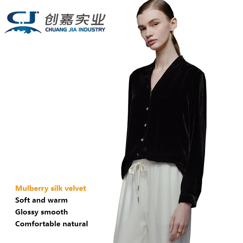

Silk Velvet Ladies Long Sleeve Shirt V-neck Temperament Elegant Blouse Comfortable Soft Loose Light Gloss