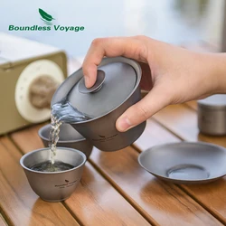 Boundless Voyage Titanium Gaiwan Kung Fu Tea Cup and Saucer with Lid Chinese Traditional Gaiwan Double Walled Travel Tea Set