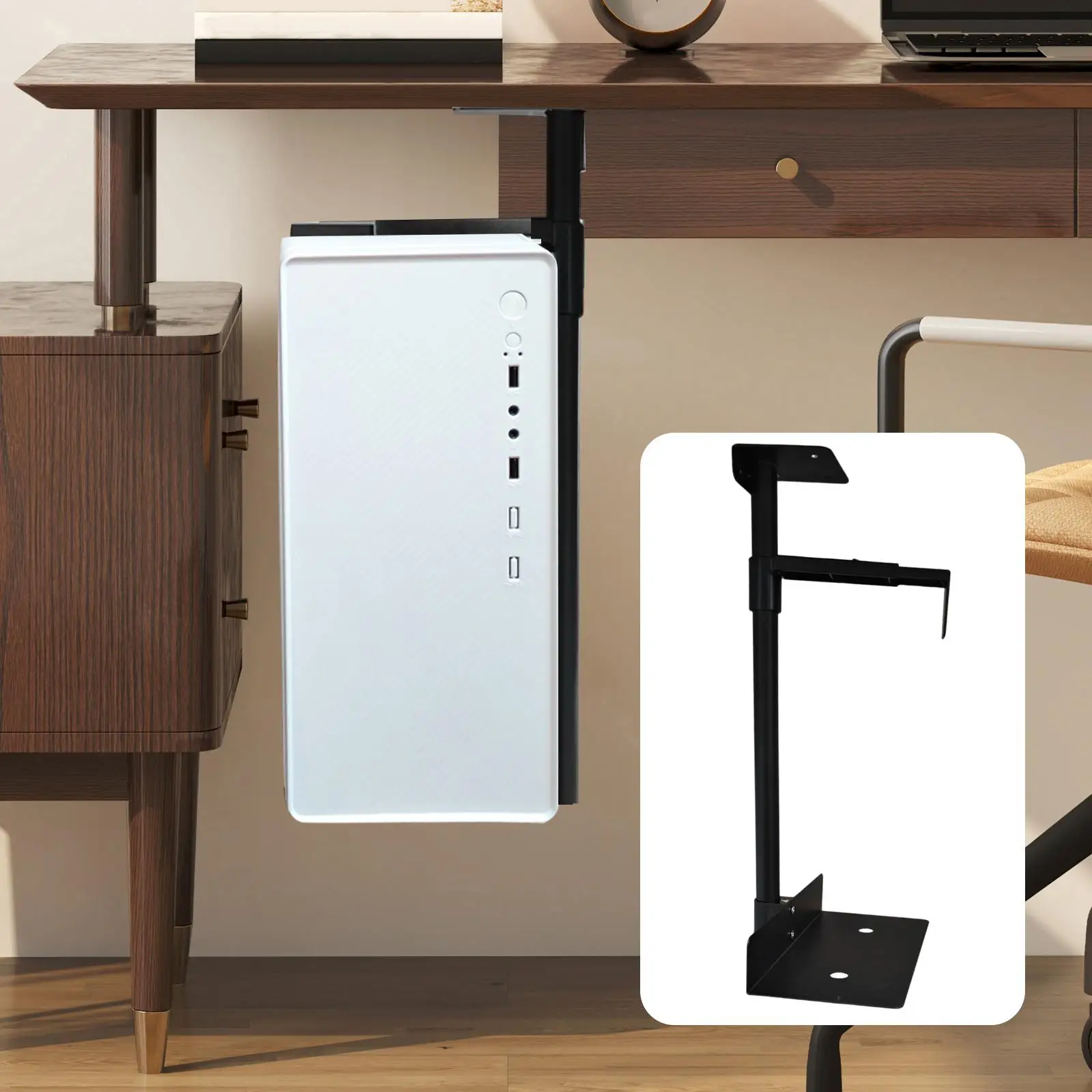 Computer CASE Stand Hanger Under Desk PC Mount Adjustable 360 Rotation Steel Holder for Tower Case Gaming Setup Organizer