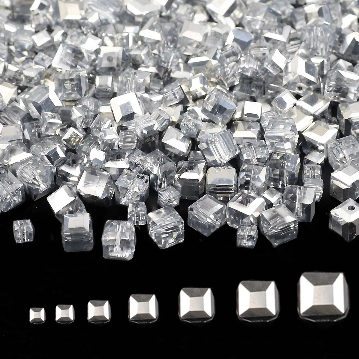 30~200pcs 2/3/4/6/7mm AB Half Silvery Square Austrian Crystal Glass Spacer Loose Beads For Jewelry Making Bracelet Necklaces DIY