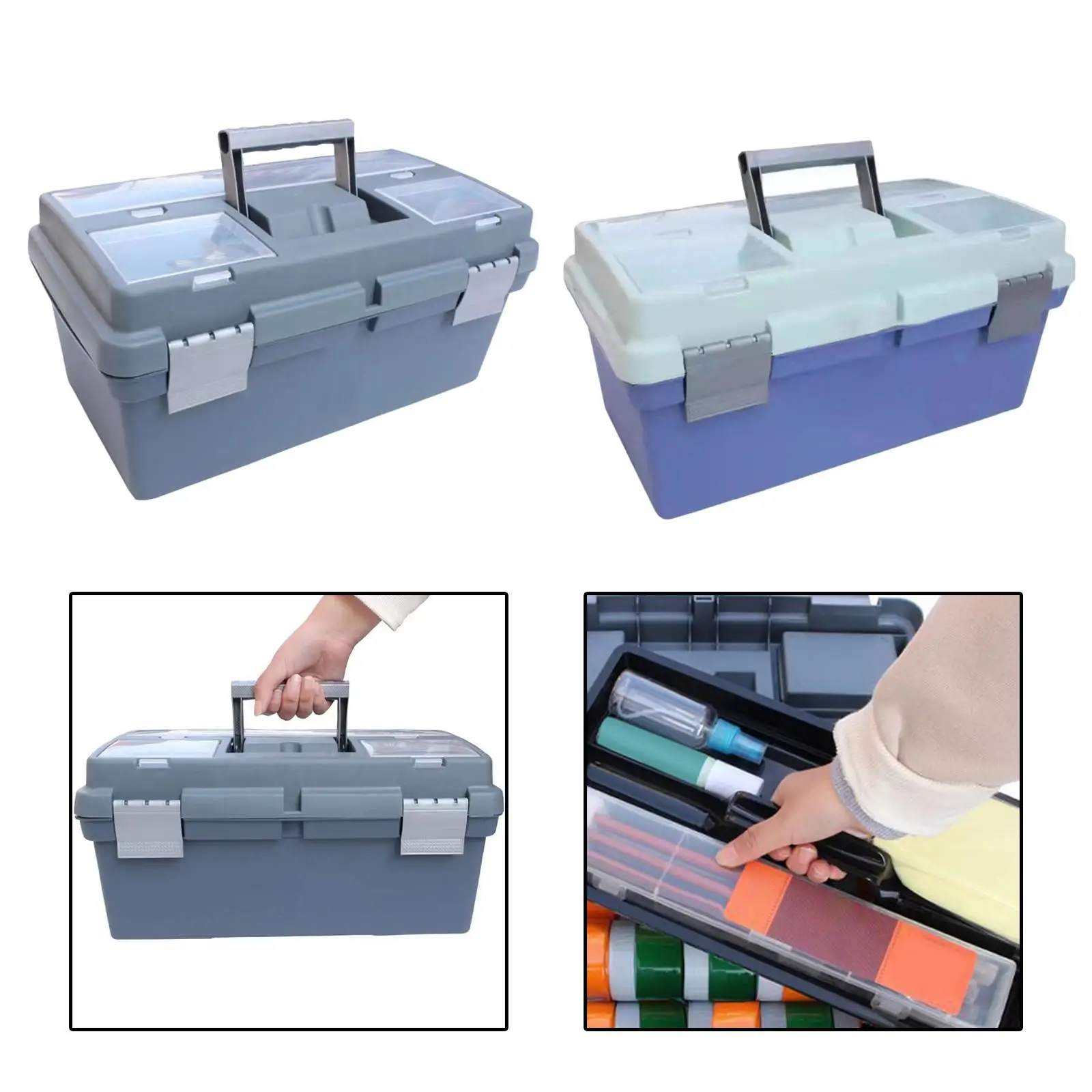 Large Capacity Storage Box Organizer 2 Tray Accessories Storage Box for Household