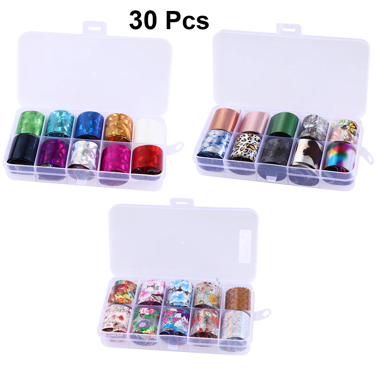 30 Rollen Damen-Nagelaufkleber, Nagelkunst-Dekor, glitzernde Abziehbilder für Gel-Nägel, Design-Werkzeuge NOLITOY