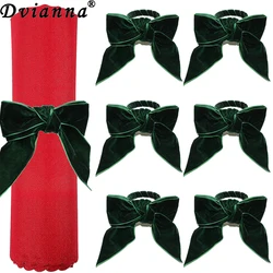 12Pcs Green Velvet Bowknot Napkin Rings Christmas Bows Napkin Holder for Christmas Wedding Thanksgiving Dinner Table Decor