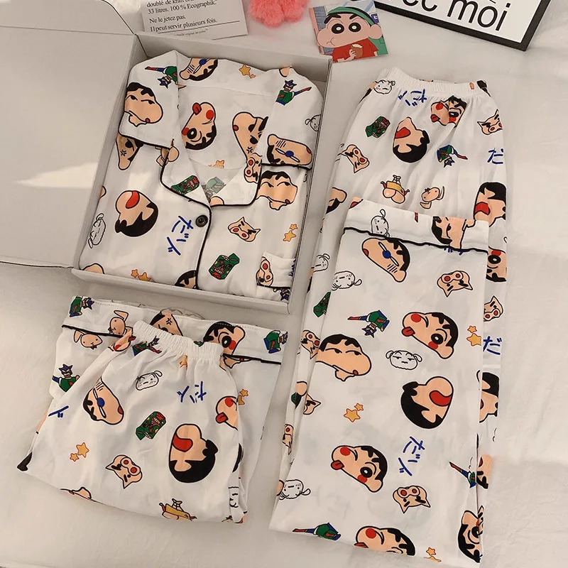 

New Cute Cartoon Crayon Shinchan Pajamas Short Sleeve Women's Set Summer Lightweight Home Clothes Three-Piece Suit for Students