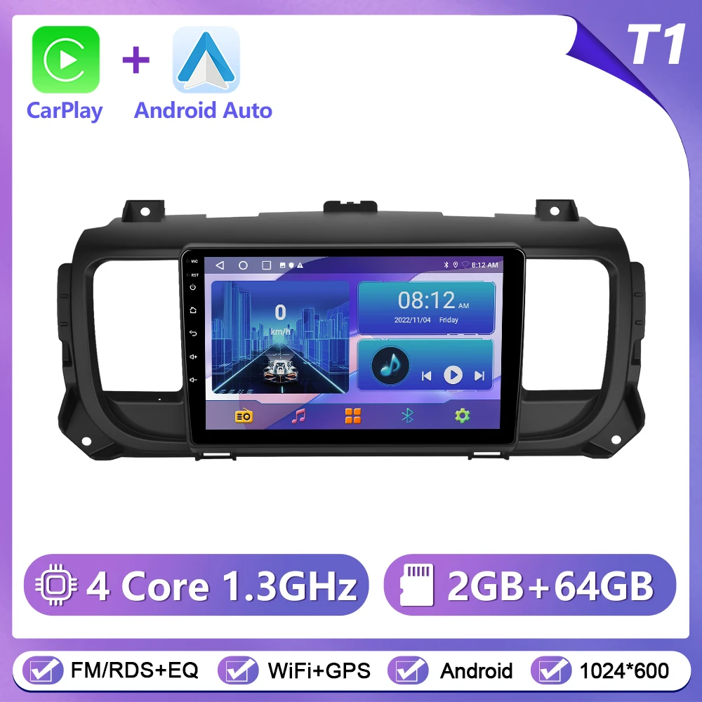 Podofo 9 inch autoradio voor Citroen Jumpy 3/Peugeot Expert/Toyota Proace 2016 draadloze CarPlay Android Auto WiFi GPS stereo - afbeelding 1