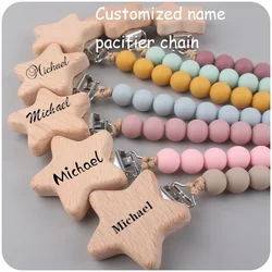 Custom Name Wooden Personalized Baby Pacifier Chain Silicone Bead Dummy Nipple Holder Guard Teether Pendant  Newborn Gift Stuff