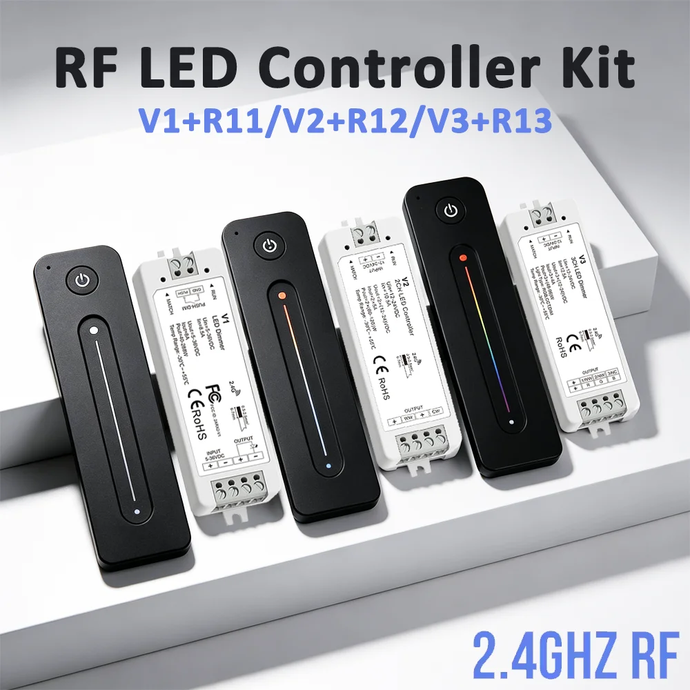 DC12V-24V V1 V2 V3 LED Dimmer with R11 R12 R13 2.4GRF Touch Slide Remote Wireless Dimming Kit for Single Color CCT RGB LED Strip