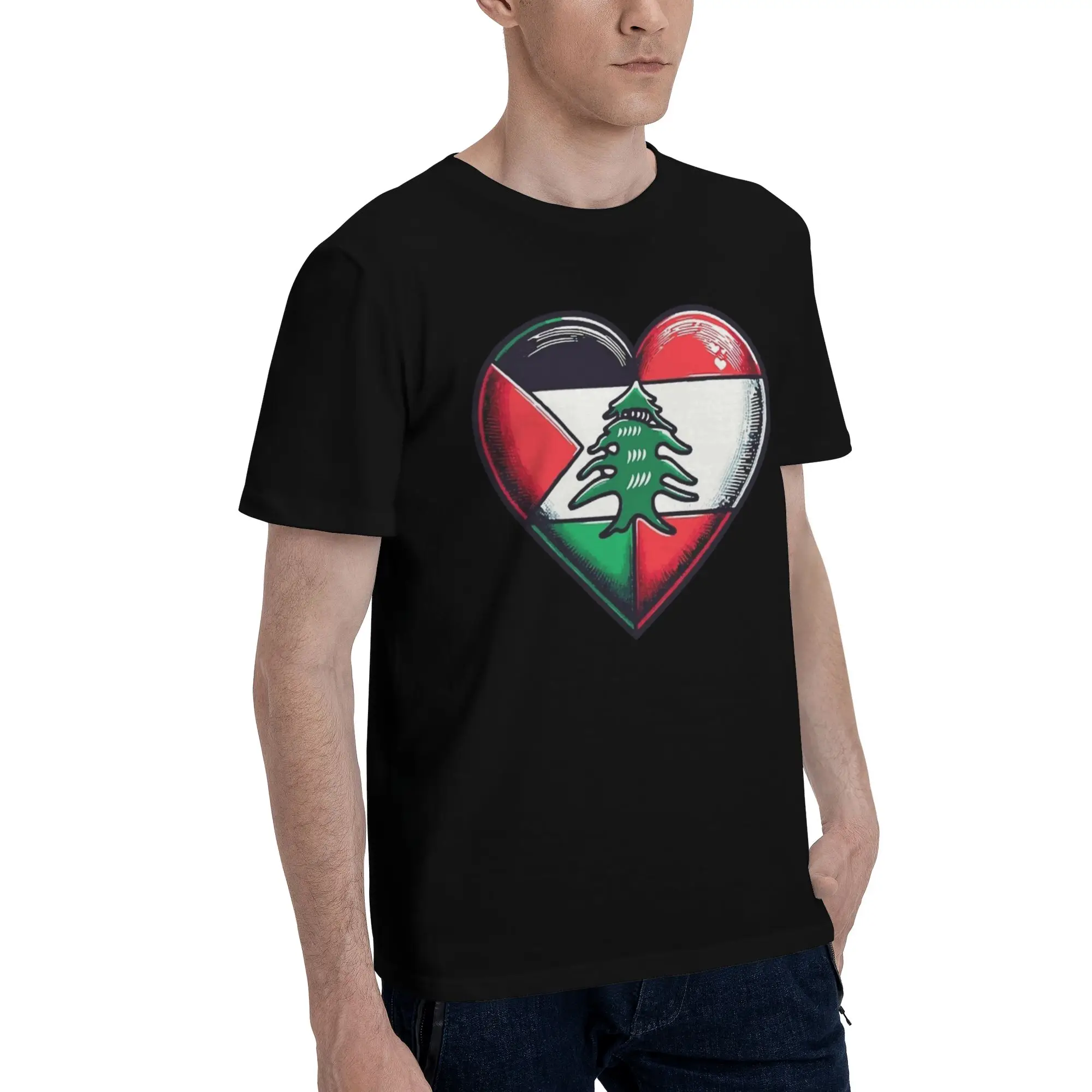 Lebanon Flag Heart Tee Shirt for Men Women Gift Idea T Shirts  Cotton Clothing