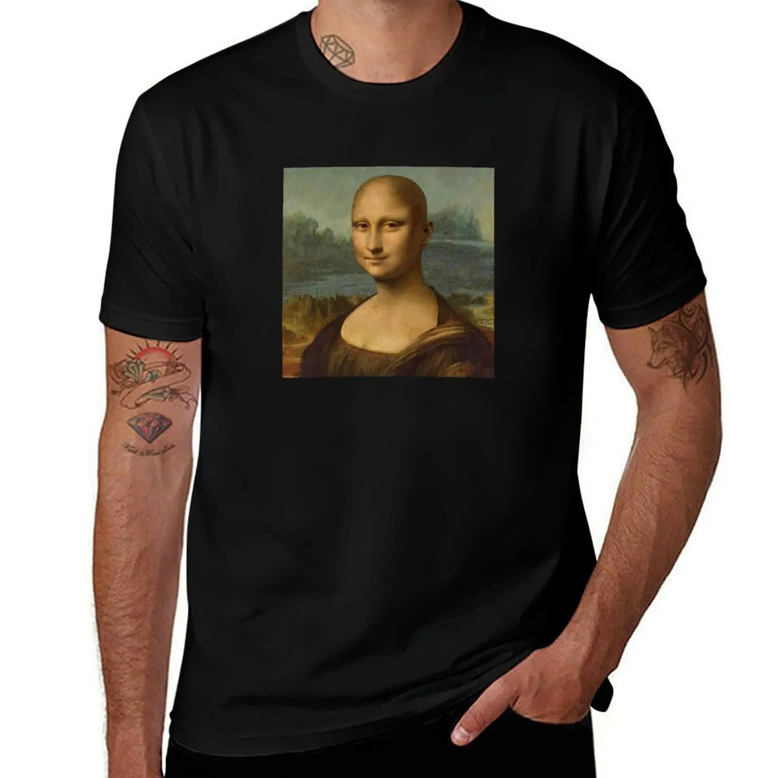 Mona Lisa Monalisa Bald Meme T-Shirt Casual Trendy Streetwear Tee Shirt T-Shirt