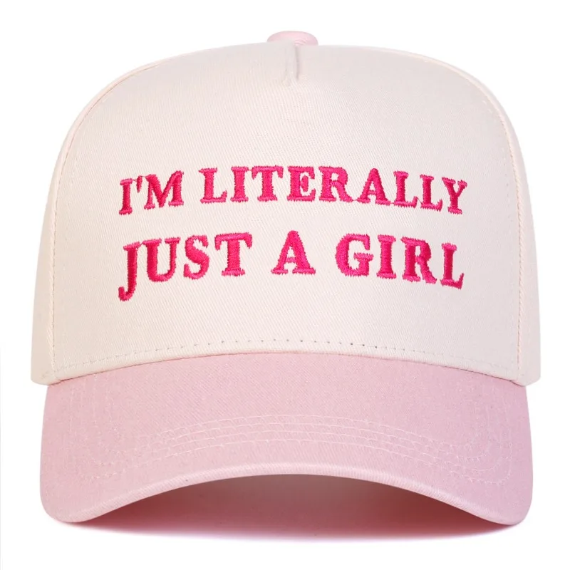I'M LITERALLY JUST A GIRL Letter Embroidery Baseball Cap Spliced Curved Brim Dad Hat Adjustable Women Casual Sun Protection Hat