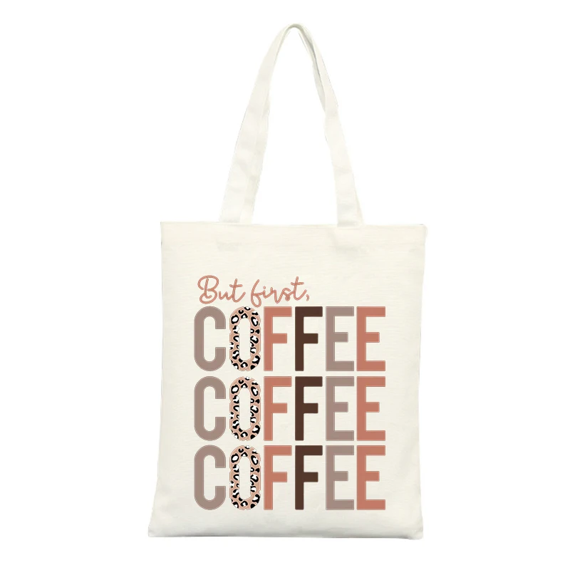 Coffee Letter Print Canvas Tote Bag, Casual Style for Daily Shopping and Outings