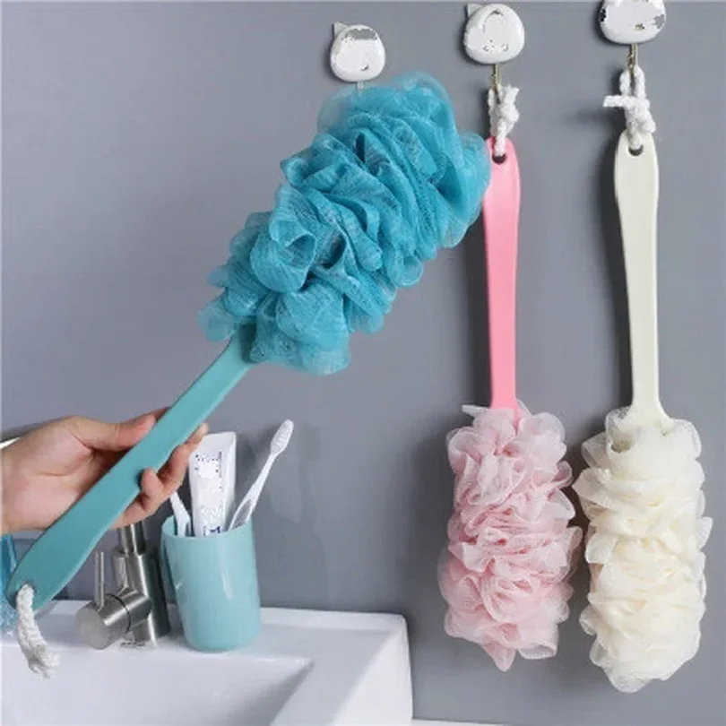 1pc Long Handle Bath Brush Back Bath Shower Scrubber Body Soft Mesh Scrub Puff Clean Oneself Bath Back Brush