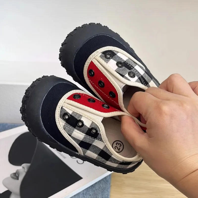 خريف جديد للأطفال حذاء قماش الفتيات الربط اللون المتناقضة واسعة مستديرة رئيس أحذية رياضية طفل رياض الأطفال داخلي حذاء كاجوال #3