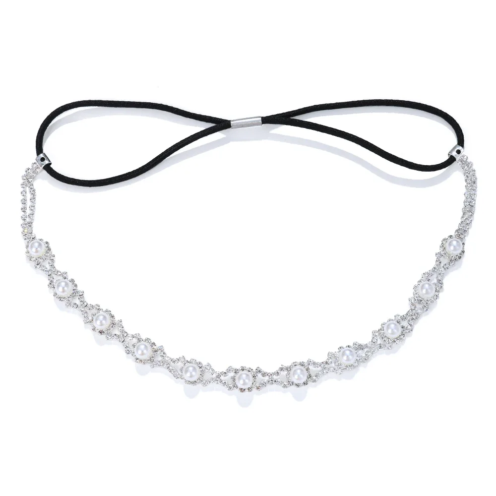 New Fashion Women Elastic Rhinestone Headband Women Wedding Bridal Hair Chain Pearl Crystal Hair Band Head Chain Accessories