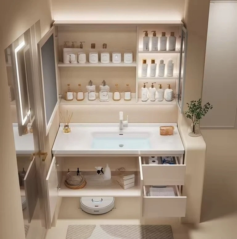 

Bathroom Cabinet, Bathroom Sink and Washbasin, Ceramic Integrated Basin, Smart Mirror Cabinet, Cream Style