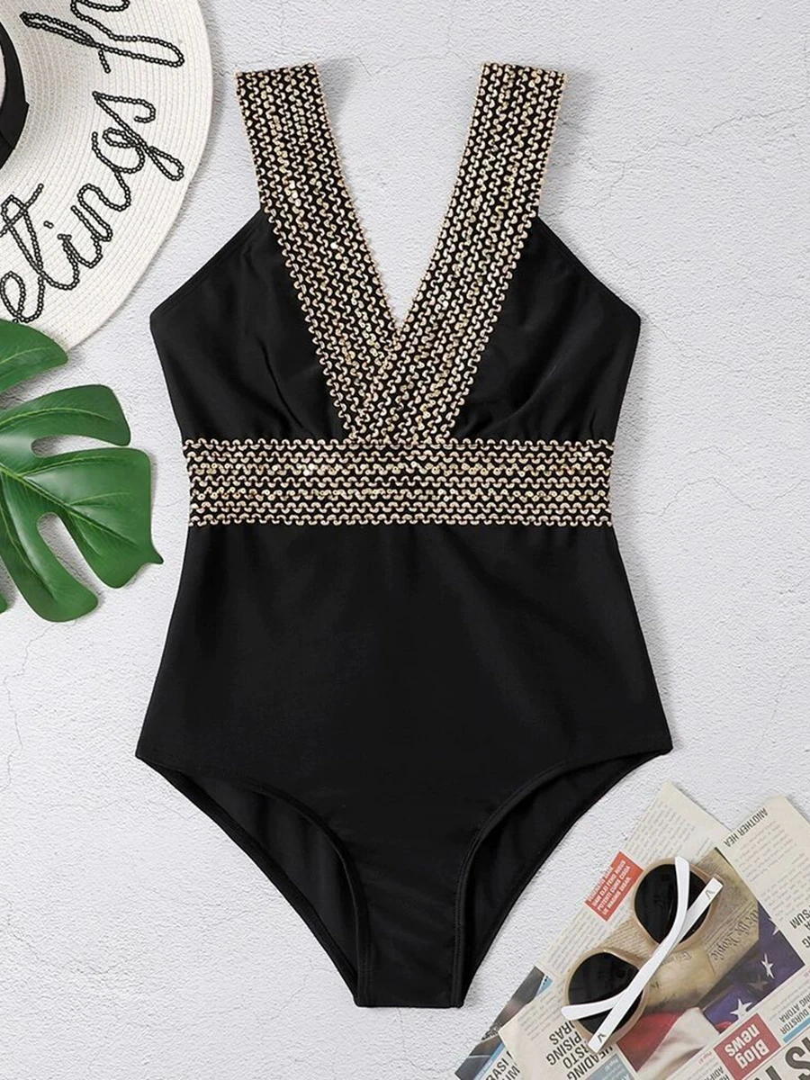 2026 V-neck Swimsuit One Piece Solid Sexy Swimwear Women Bathing Swimming Suit Female Padded Monokini Summer Beachwear Bodysuit