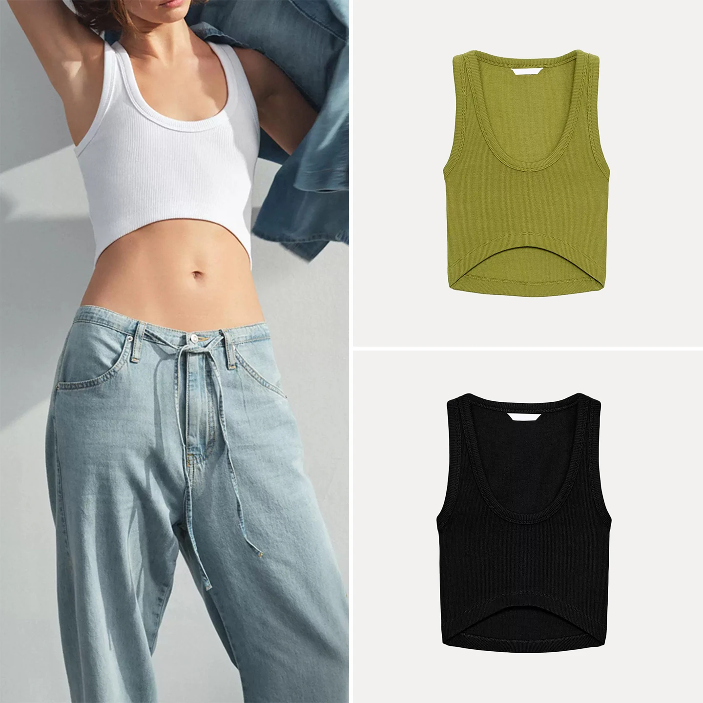 Summer Clothing Options - Modisches Ärmelloses Rundhals-Rippstrick-Kurztop Damenkleidung Mehrfarbige Optionen