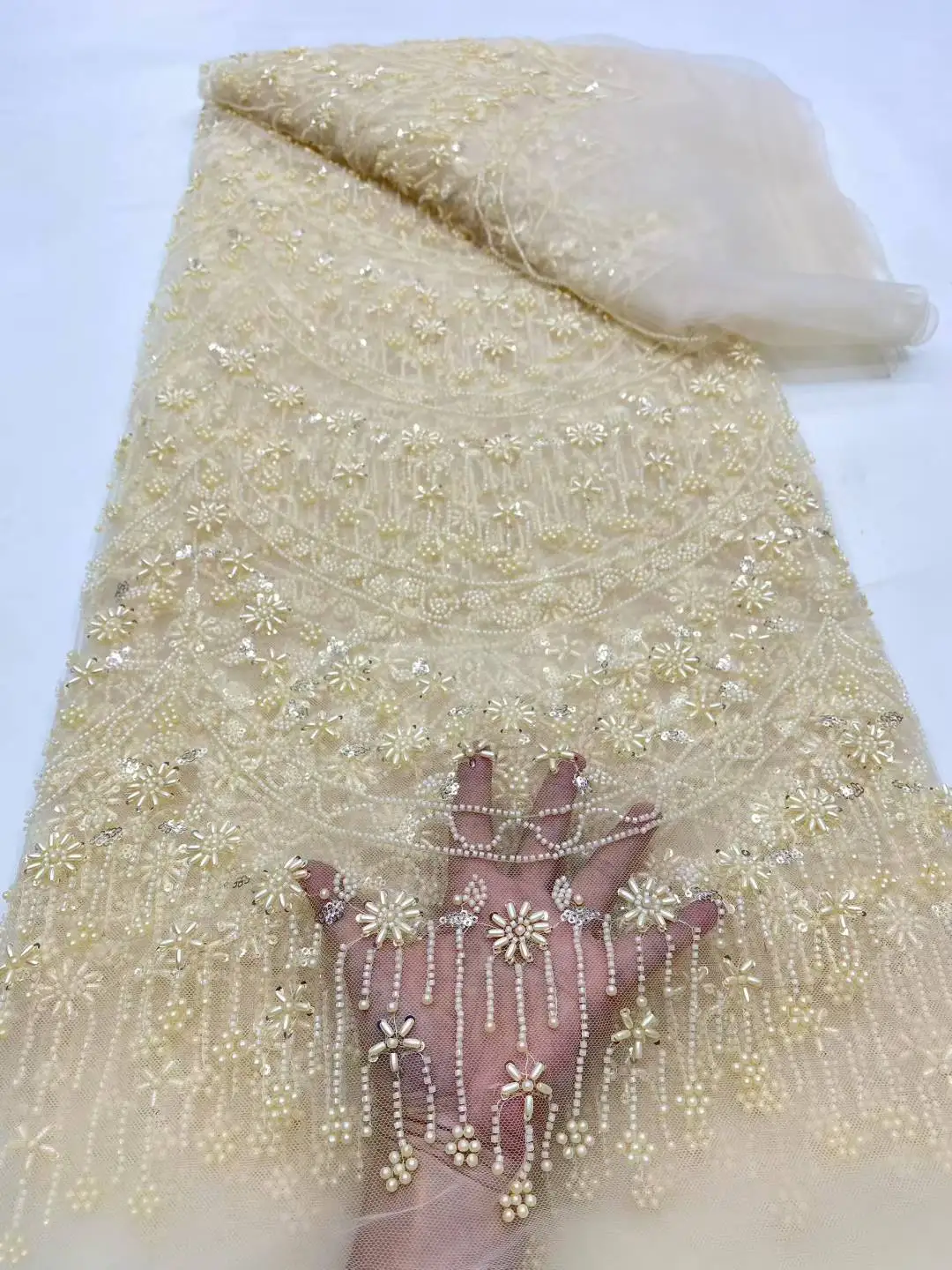 Африканская кружевная ткань с тяжелыми бусинами, 2021, высокое качество, нигерийский тюль с блестками, французский тюль, материал для свадебной вечеринки