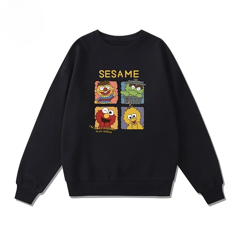 

Толстовка с круглым вырезом с принтом «Улица Сезам» осень/зима 2025 года свободная и подходит как для мужчин, так и для женщин.