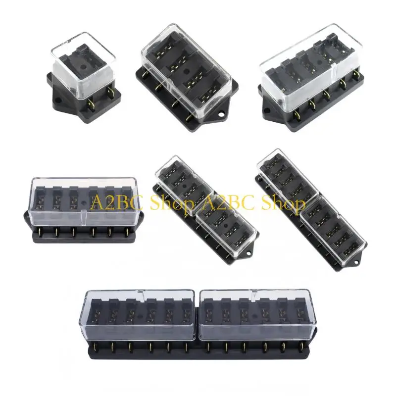 A2BC Vehicle Wiring Blade Terminal Box, Clear Dust Cover, ABS Base for 12V 24V Wiring Replacement Service and Repair Use