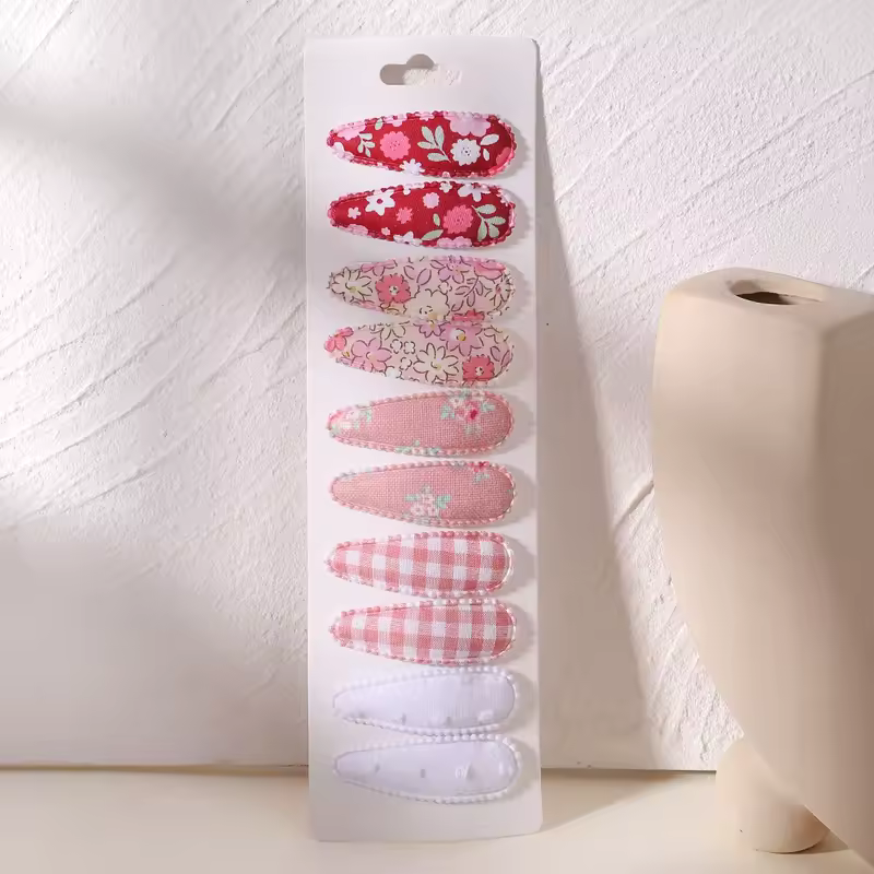 10Pcs/Lot Fresh Print Cotton Alloy Hair Clips for Kids Fabric Plaid BB Hairpins Girl Hairgripe Headwear Baby Hair Accessories - Image 14