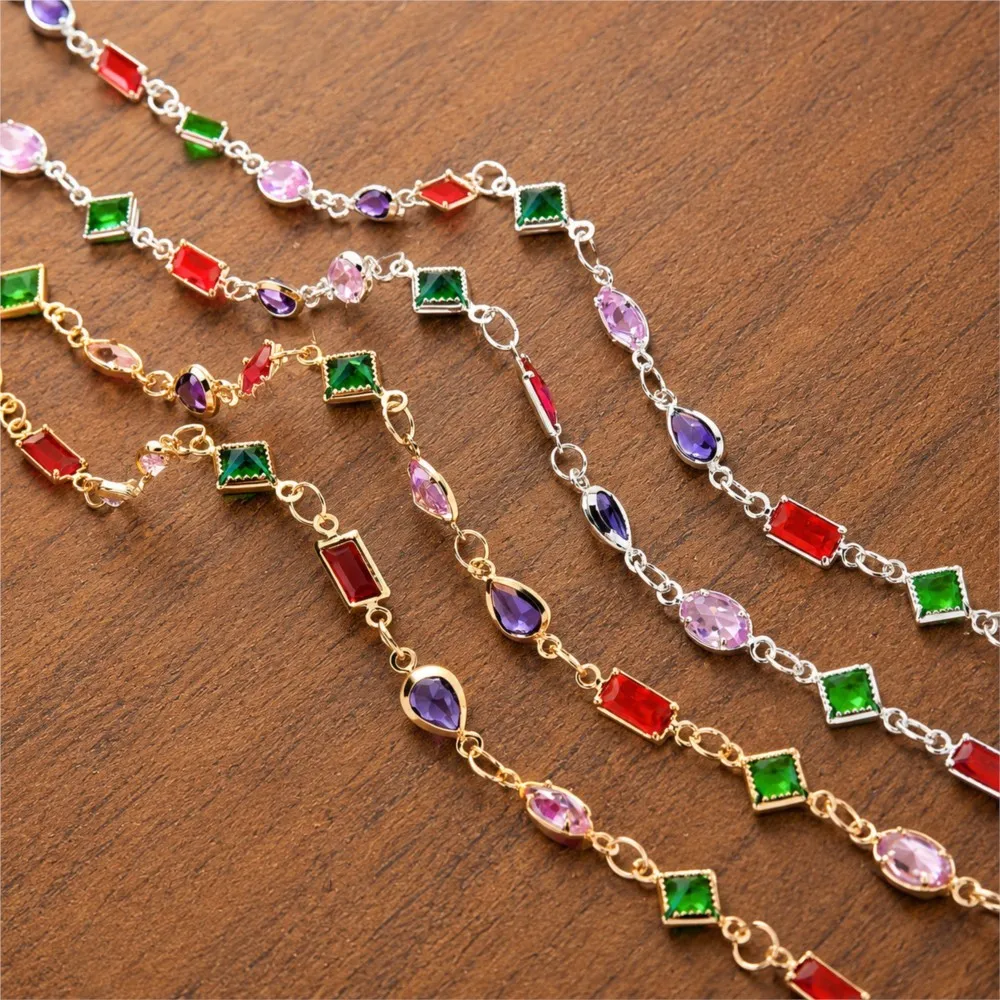 1Meter Colored Irregular Rhinestone Oval Crystal Copper Chains DIY Necklace Bracelet Jewelry Making Supplies Findings Accessorie