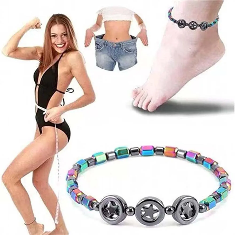 

2026 Trendy Magnetic Hematite Beads Stretch Anklet Star Jewelry