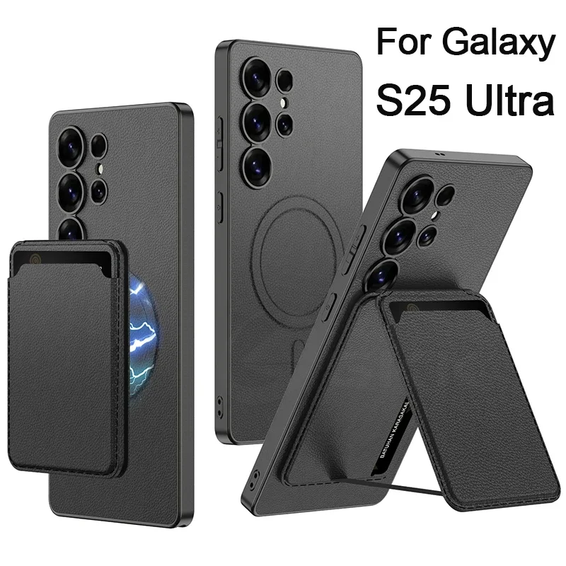 

Magnetic Wireless Charge Leather Case For Samsung Galaxy S25 Ultra Card Package Holder Shockproof Cover for Galaxy S25Ultra Case