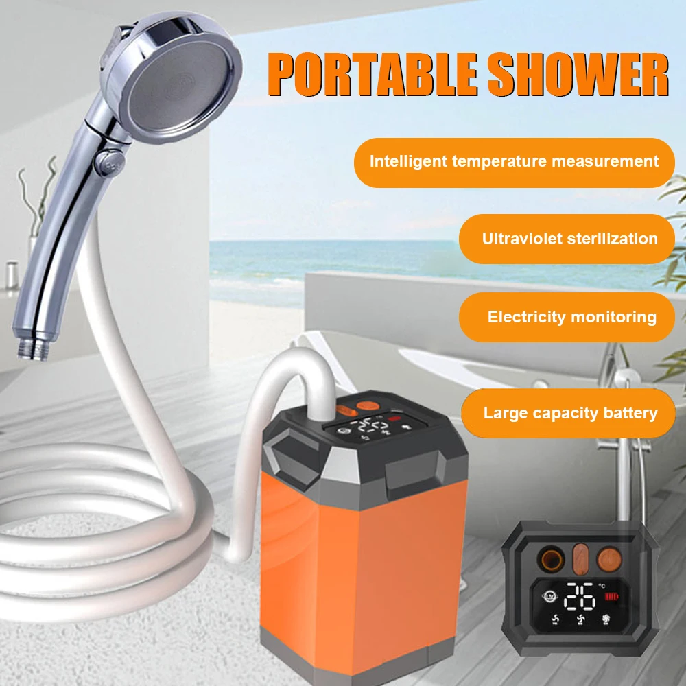 

Portable Cordless Camping Shower Electric Shower Pump Rechargeable Large Capacity Hiking Shower Digital Display Bathe Tool