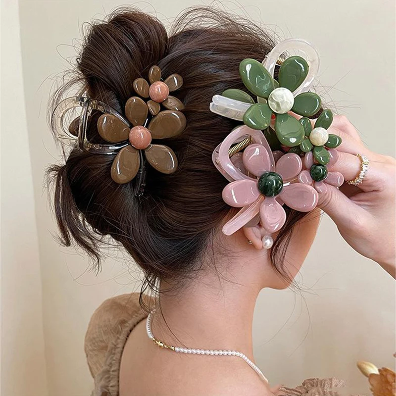 Sweet Fashion Cute Flower Hair Claw For Women Girls Exquisite Advanced Sense Shark Clip Vintage Simple Hair Accessories Gifts