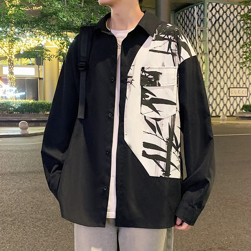 Spring Autumn Men\'s Shirt Long Sleeve Graffiti Oversized Shirts Men Korean Style Fashion Harajuku Men\'s Clothing Streetwear